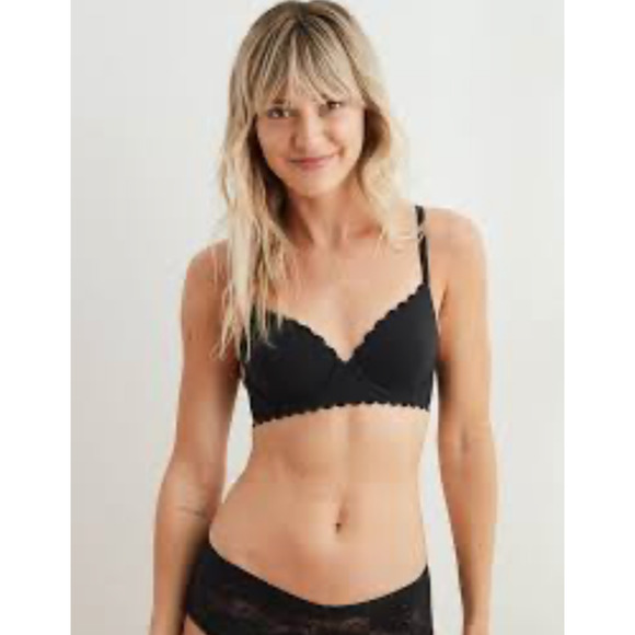 Aerie Bra Womens 34D Sand Real Me Full Coverage Unlined Scalloped Trim Underwire - Picture 15 of 16